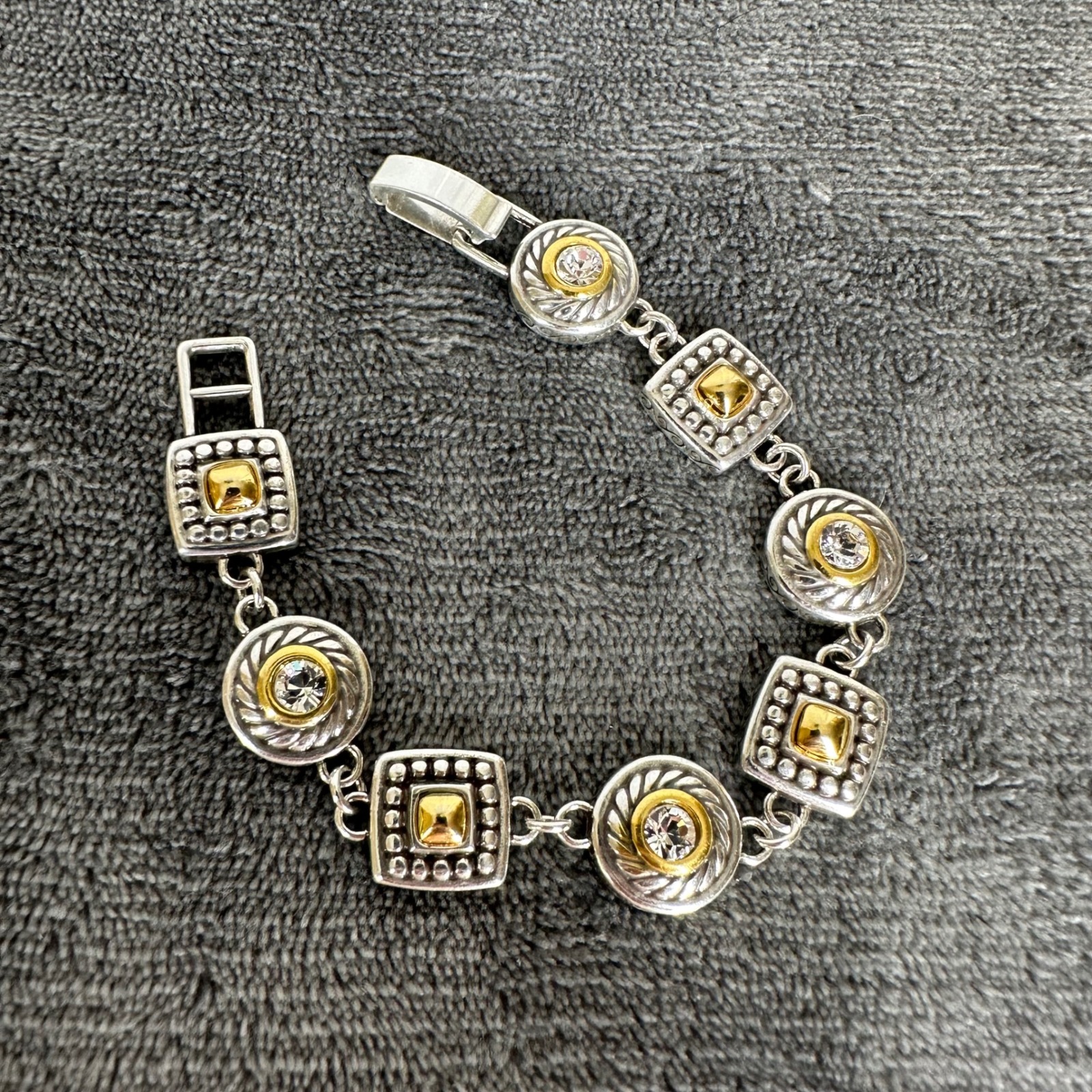Brighton Two Tone Reversible Bracelet Silver Gold Crystal Heart Link
